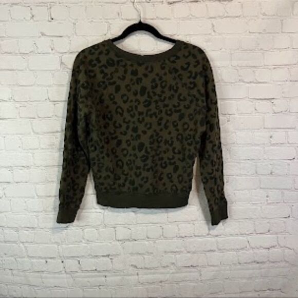Rails Theo Olive Green Flocked Leopard Print French Terry Pullover Sweatshirt Sm - Picture 4 of 8